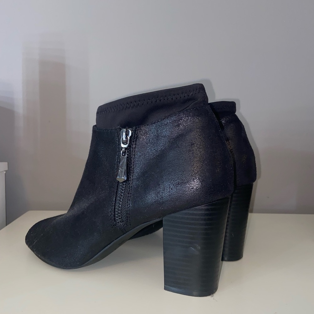 black peep toe booties w zippers